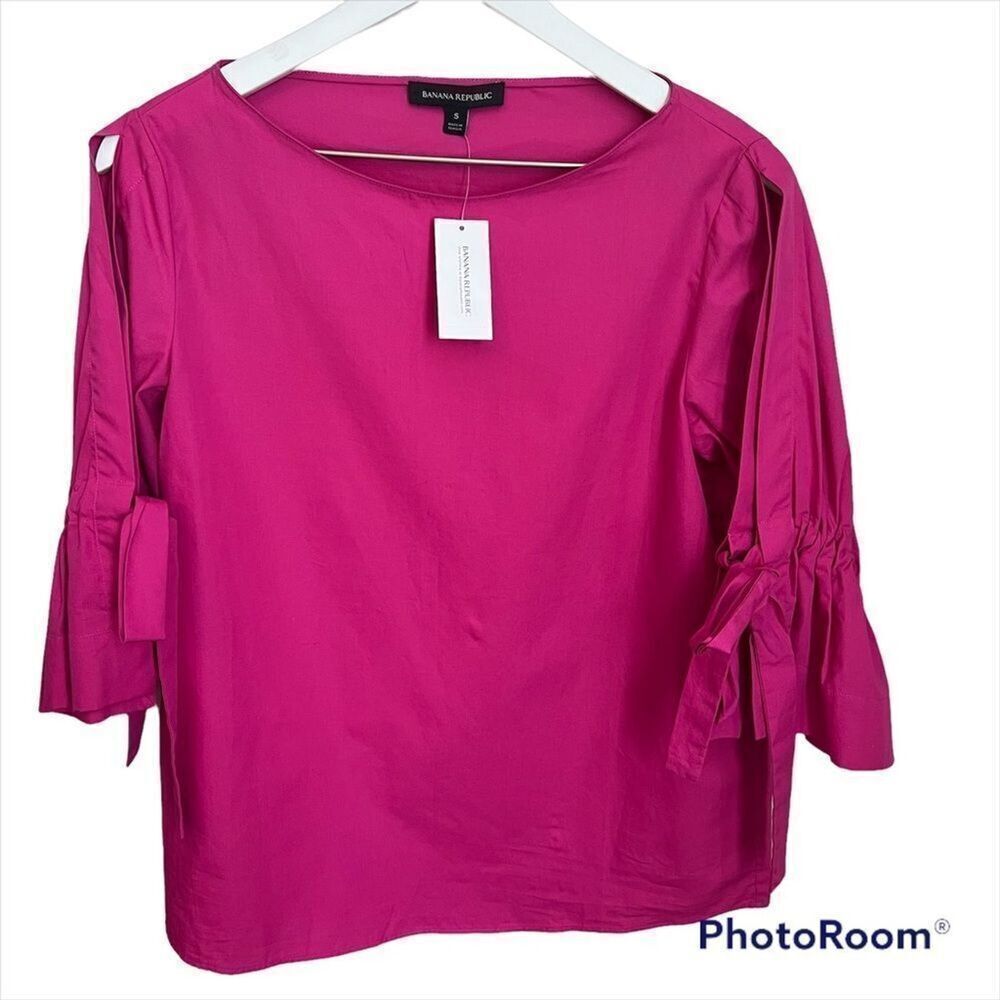 Banana Republic Blouse Womens Small Pink Cotton Open Sleeve Ruffle Sleeve Top